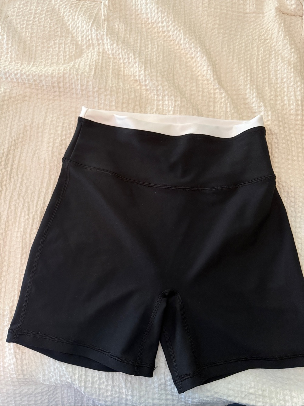 High-Rise Black Bike Shorts with White Waistband